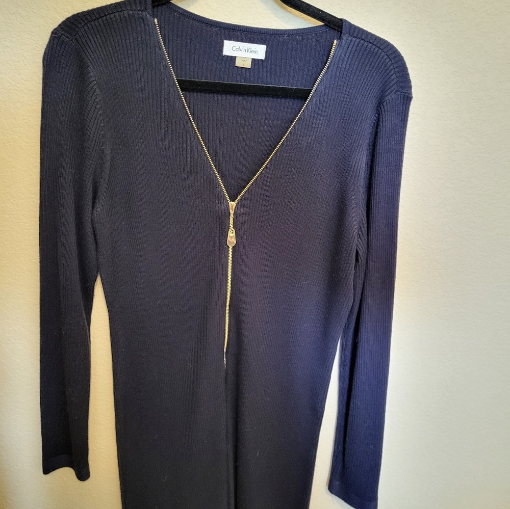Calvin Klein Navy Dress with Gold Zipper